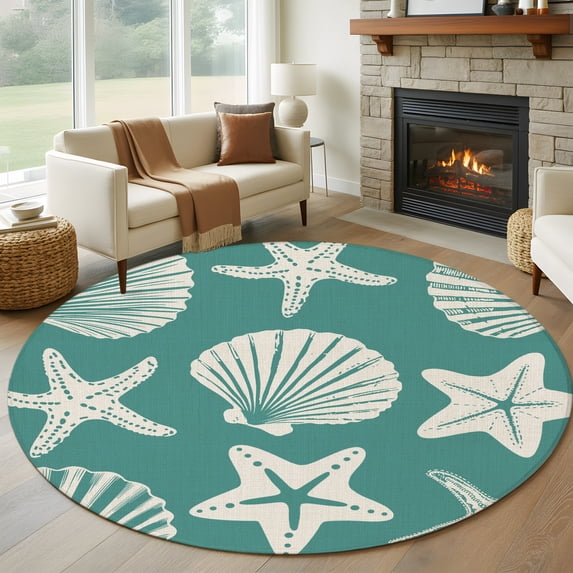Aqua Coastal 5' Round Rug for Dining Table for 4 People Under Table ...