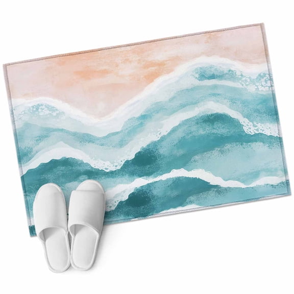 Aqua Coastal Beach 2'x3' Washable Rug, Modern Oil Painting Nautical Non-Slip Soft Doormat Area Rugs for Entrance Bathroom Bedsides, Carpet for Kitchen Bedroom, Entryway Floor Mat