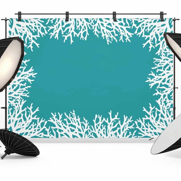Aqua Coastal Coral Backdrop for Photography,Fabric Photo Background Backdrop,White Ocean Marine Sea Nautical Beach Photo Booth Background for Portrait Photoshoot Video Wedding Decoration Banner 7x5ft