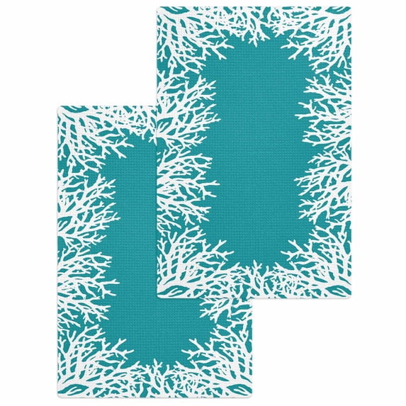Aqua Coastal Coral Hand Towels Set,Waffle Weave Kitchen Towels 2PCS ...