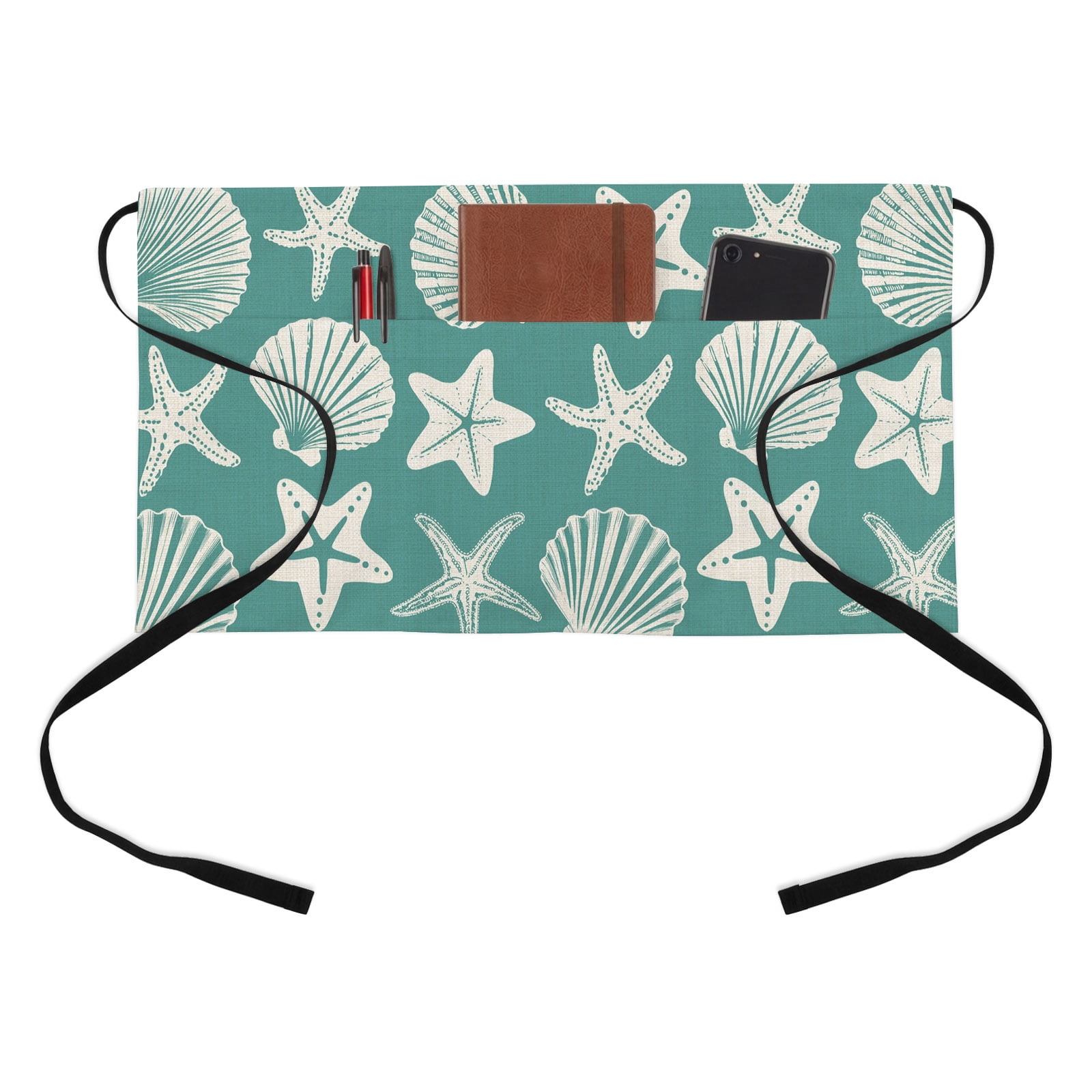 Shell Apron Aqua Coastal Half Waist Apron Starfish Shell Ocean Nautical Short ...