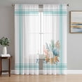 thumbnail image 1 of Aqua Coastal Sheer Curtains 96 Inch Length 2 Panels Set Window Treatments, Nautical Seashells Coral Leaves Stripes Rod Pocket Semi Curtains for Living Room/Bedroom/Kitchen Décor, 104"W x 96"L, 1 of 7