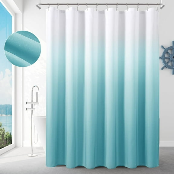 Aqua Coastal Shower Curtain for Bathoom, Teal White Ombre Coastal Pattern Design Summer Beach Mermaid Shower Curtain for Women Girls Bath Decor, Aqua Turquoise