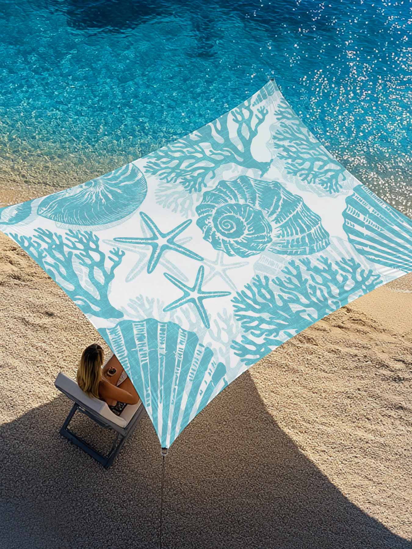 Aqua Coastal Sun Shade Sail 12' x 16', Beach Starfish Nautical Coral ...