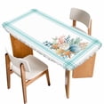 thumbnail image 1 of Aqua Coastal Table Cloths for 6 Foot Rectangle Tables, Nautical Seashells Coral Leaves Stripes Patio Waterproof Elastic Fitted Tablecloths, Washable Rectangular Table Cover for Camping, 1 of 8