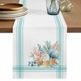 thumbnail image 1 of Aqua Coastal Table Runner 60 Inches, Nautical Seashells Coral Leaves Stripes Bed Runner Dresser Scarves Tabletop for Indoor Outdoor Parties/Ceremony/Banquet, 13" x 60", 1 of 8