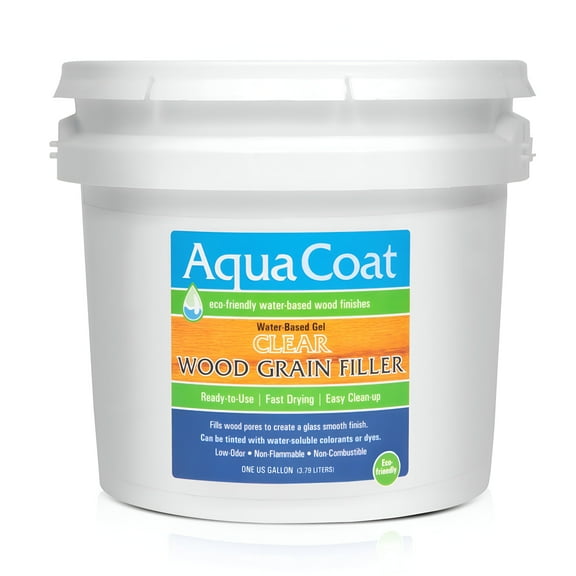 Aqua Coat Water-Based Clear Wood Grain Filler Gel, Fast-Drying, Low Odor, Low VOC, Sandable, Stainable & Paintable, Easy Water Cleanup, Glossy Finish, 128 oz