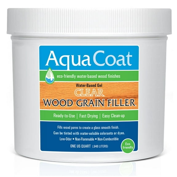 Aqua Coat Water-Based Clear Wood Grain Filler Gel, Fast-Drying, Low Odor, Low VOC, Sandable, Stainable & Paintable, Easy Water Cleanup, Glossy Finish, 32 oz