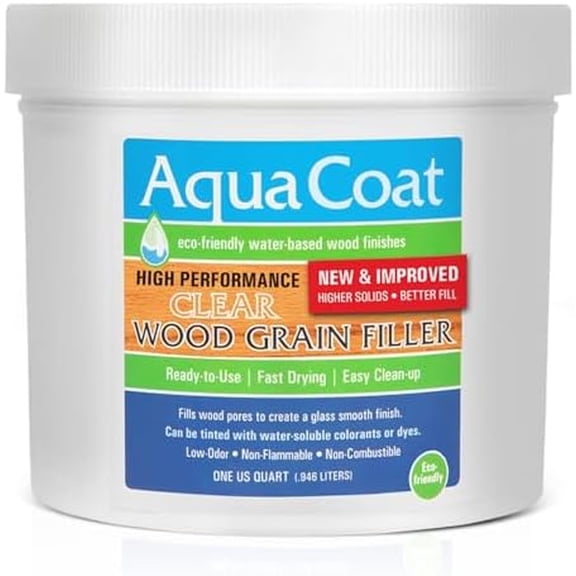 Aqua Coat New and Improved High Performance Eco-Friendly Water-Based Clear Wood Grain Filler Gel, Easily Sandable, Stainable, Paintable, Water Cleanup, Low Odor, Low VOC, Fast Drying, 32 oz