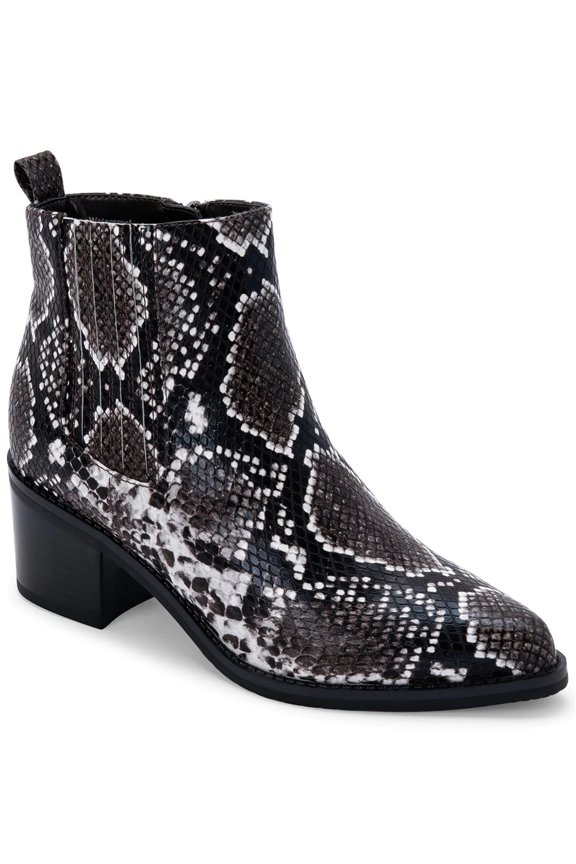 Women's Black Leather Python Print Karlie Waterproof Booties