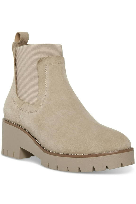 Womens Demi Leather Lug Sole Chelsea Boots, Sand Suede, 6