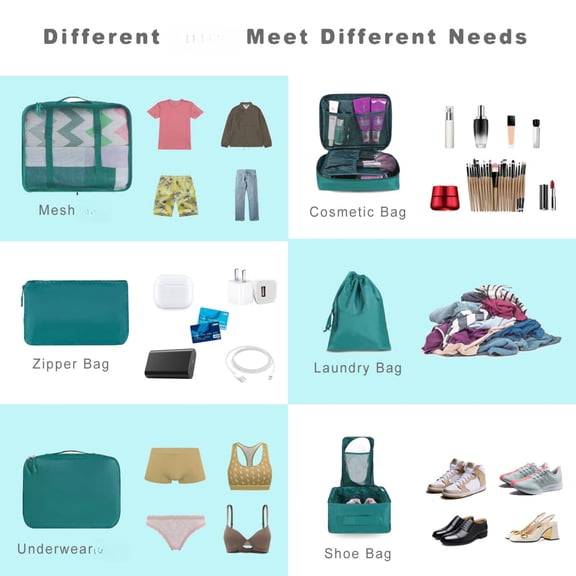 Aqua Color 8 Set Travel Packing Cubes Luggage Organizers