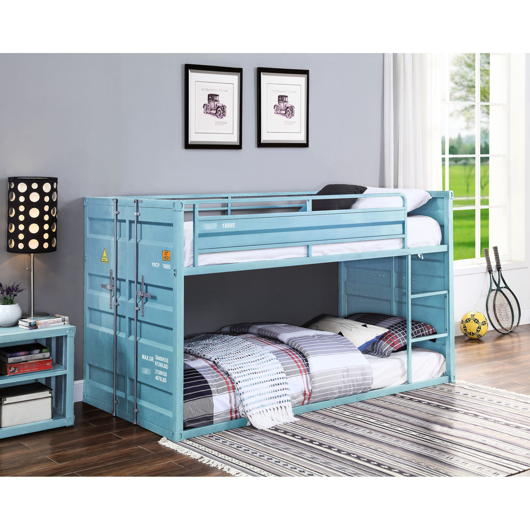 Aqua - Colored Metal Twin Bunk, Slat System Included - Great for Guest ...