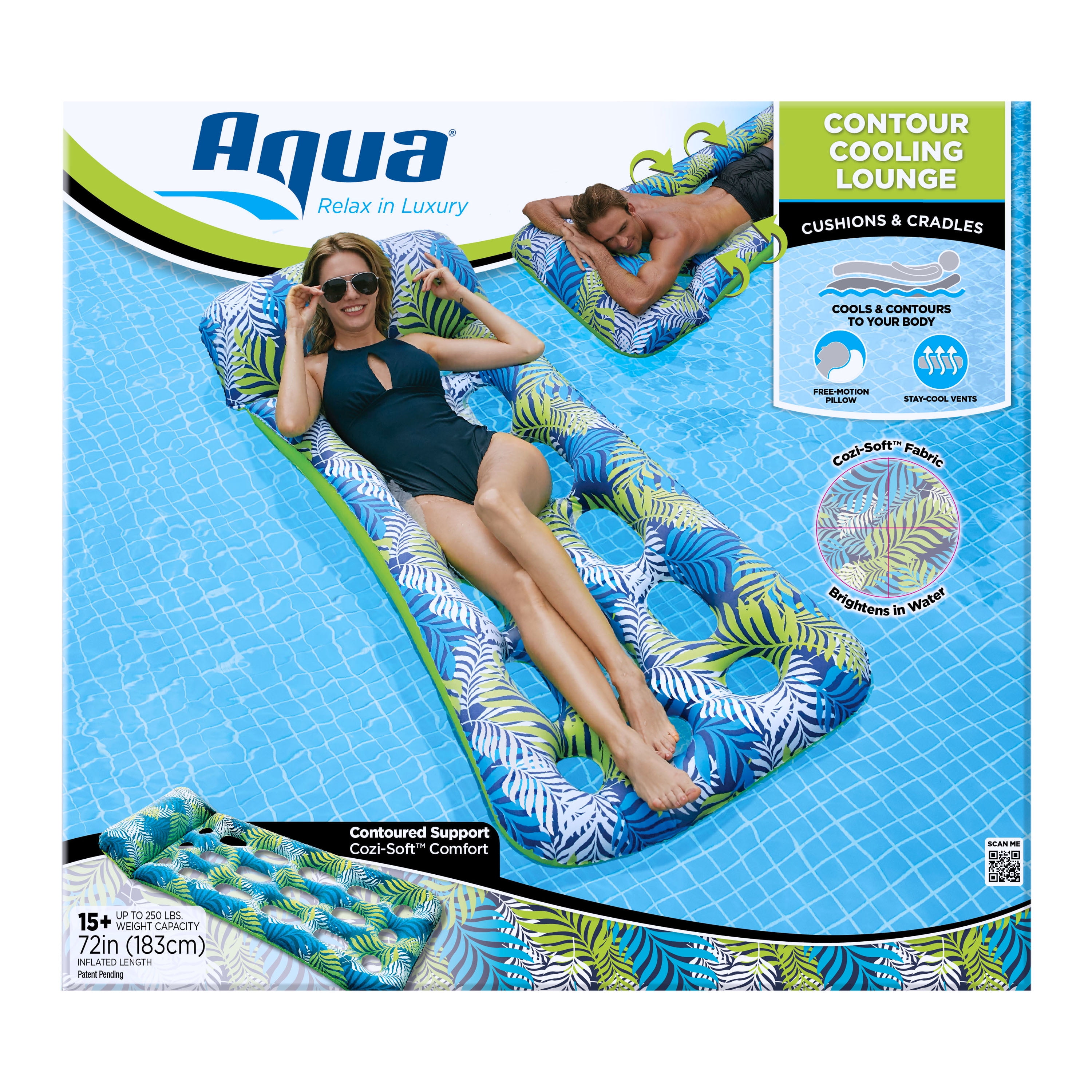 Aqua Contour Cooling Lounge with Freemotion Headrest and Integrated  Staycool Vents, Green and Blue 