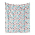 thumbnail image 1 of Aqua and Coral Soft Flannel Fleece Throw Blanket, Vintage Blue Shaded Teapots with Dots and Thriving Romantic English Roses, Cozy Plush for Indoor and Outdoor Use, 70" x 90", Multicolor, by Ambesonne, 1 of 5