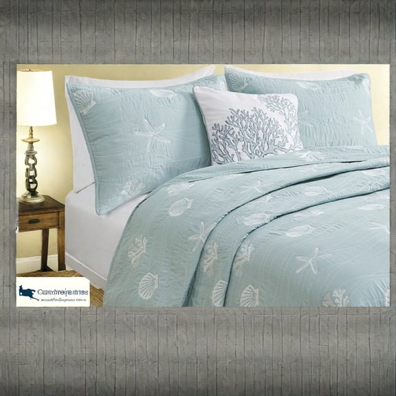 Aqua Cotton Bedding Sets Reversible Embroidered Design Coastal Style for Comfort