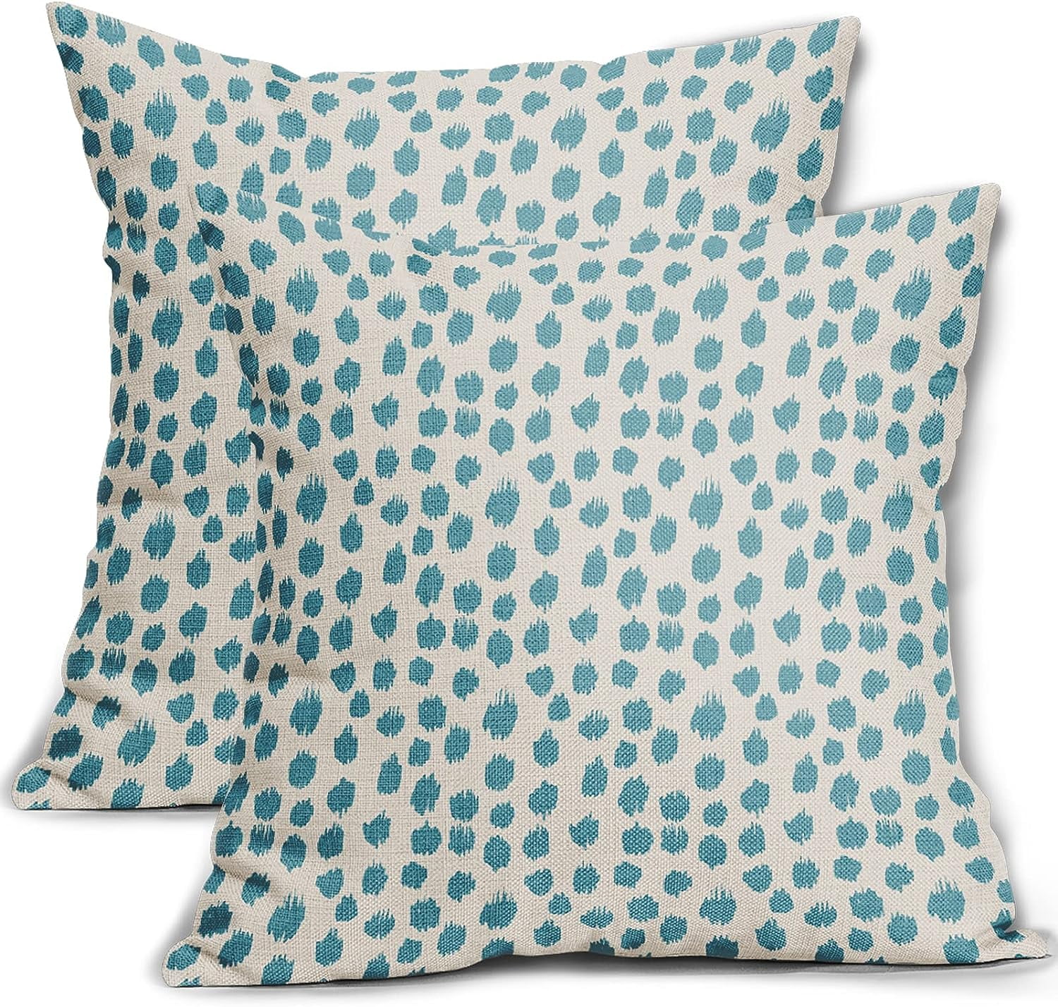 Aqua Cream Pillow Covers 20x20 Set of 2 Boho Design Polka Dot Throw Pillows Modern Brush Strokes Print Decorative Pillowcase Square Cushion Cover Linen Case for Home Sofa Couch Bed