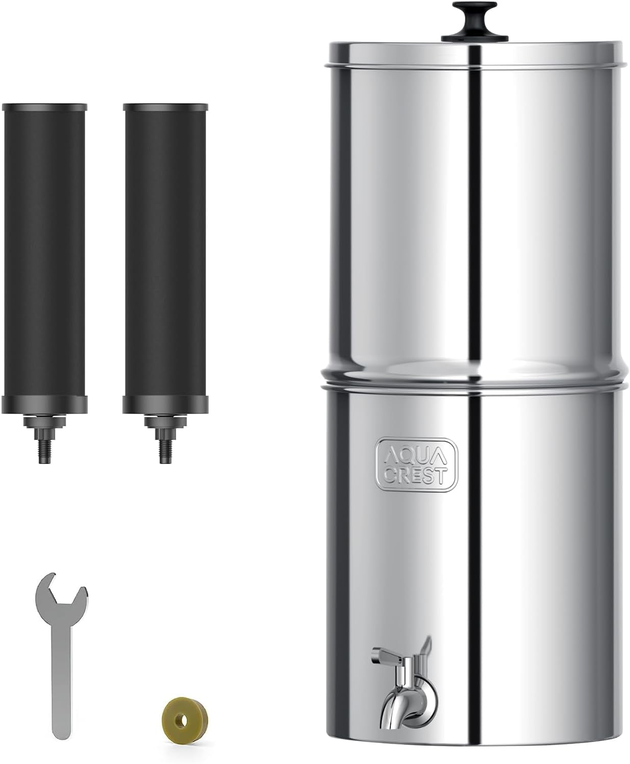 AQUA CREST Gravity Water Filter System, NSF/ANSI 42&372 Certified Black Carbon Filters, Reduce Lead and Up to 99% Chlorine, 2.25G, for Home, Camping, RVing, Off-Grid, Emergencies, AQ-TN-A