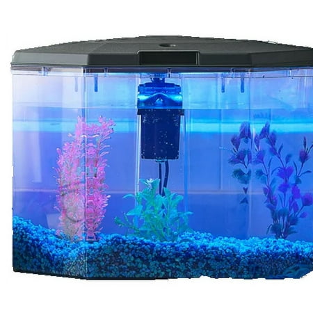 Aqua Culture 6.5-Gallon Semi-Hex Aquarium Kit Plastic with 7 Colors LED Lighting and Power Filter