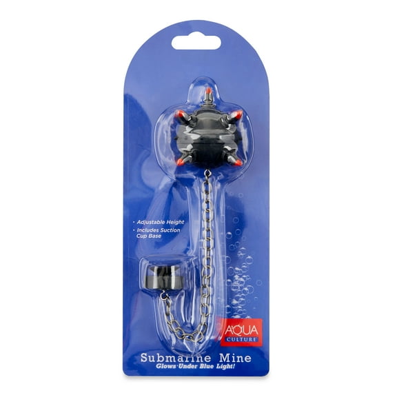 Aqua Culture Large Sub Mine Plastic Aquarium Decoration with Glowing Orange Tips and Suction Cup