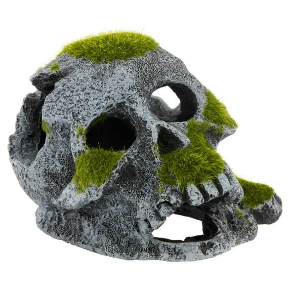 Aqua Culture Mossy Skull Polyresin Aquarium Decoration, 5"