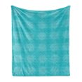 thumbnail image 1 of Aqua Damask Soft Flannel Fleece Throw Blanket, Detailed Intensive Motifs Floral Inspired Repetitive Print, Cozy Plush for Indoor and Outdoor Use, 50" x 60", Deep Sky Blue Sky Blue, by Ambesonne, 1 of 5