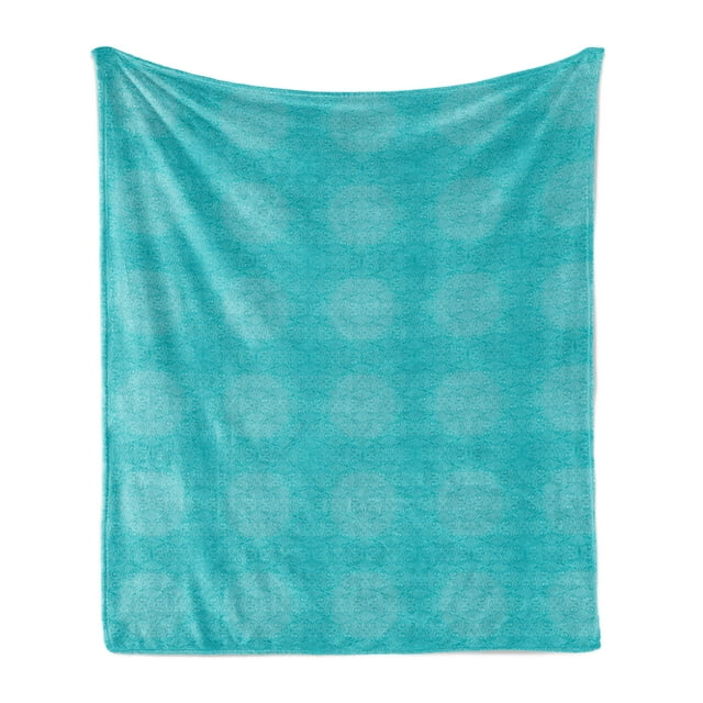 Aqua Damask Soft Flannel Fleece Throw Blanket, Detailed Intensive Motifs Floral Inspired Repetitive Print, Cozy Plush for Indoor and Outdoor Use, 50" x 60", Deep Sky Blue Sky Blue, by Ambesonne