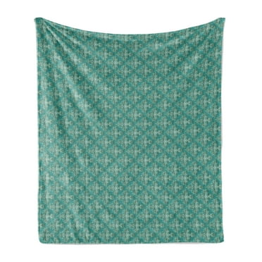 Aqua Damask Soft Flannel Fleece Throw Blanket, Paisley Inspired Oriental Folk Motifs Repetition, Cozy Plush for Indoor and Outdoor Use, 50" x 60", Dark Seafoam Cadet Blue, by Ambesonne