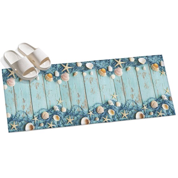 Aqua Deck Coastal Hallway Runner Rug 2x6 Washable Non Slip Kitchen Runner Rug for Bedside Bathroom Summer Beach Starfish Conch Fishing Net Indoor Floor Carpet Area Rugs for Living Room Bedroom Office