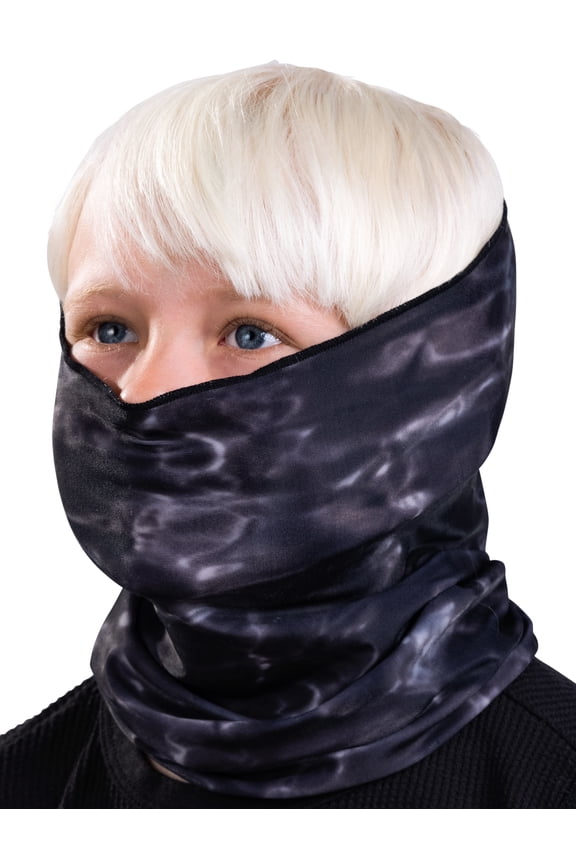 Childrens Face Mask Neck Gaiter: Kids Reusable Bandana Tube: UPF 50+ UV Sun Dust Wind Protection: Black Water size Medium