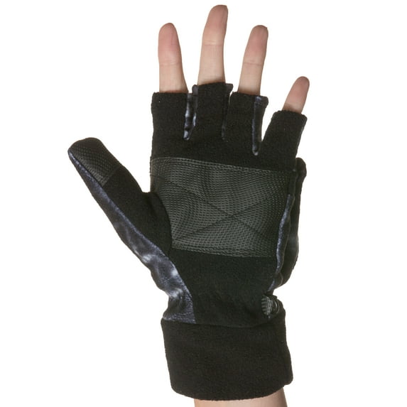 Aqua Design Convertible Flap Mittens for Women Winter Fleece Cold Weather Gloves: Black Water, Size: XL/L
