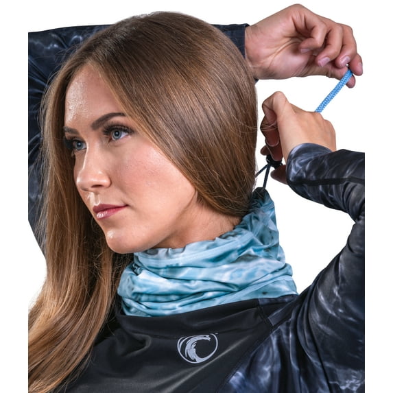 Aqua Design Face Mask Neck Gaiter Women: Adjustable Drawstring: Microfleece UPF 50+ UV Sun Protection All-Season Reusable Bandana Scarf Cover: Aqua Sky