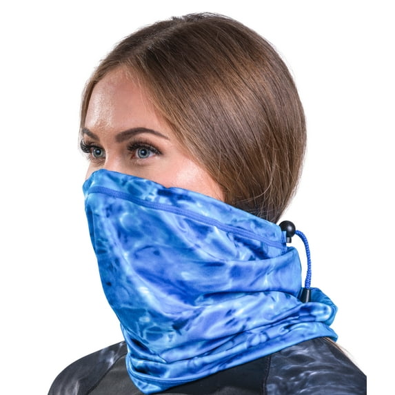 Aqua Design Face Mask Neck Gaiter Women: Adjustable Drawstring: Microfleece UPF 50+ UV Sun Protection All-Season Reusable Bandana Scarf Cover: Royal Ripple
