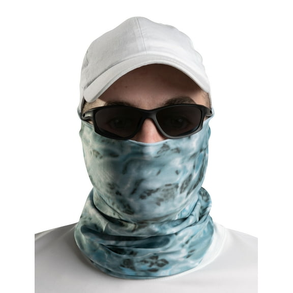 Aqua Design Fishing Hunting Masks Neck Gaiters for Men and Youth: UPF 50+ Sun Mask Protection: Camo Half Face Cover Balaclava Bandana: Aqua Sky size L