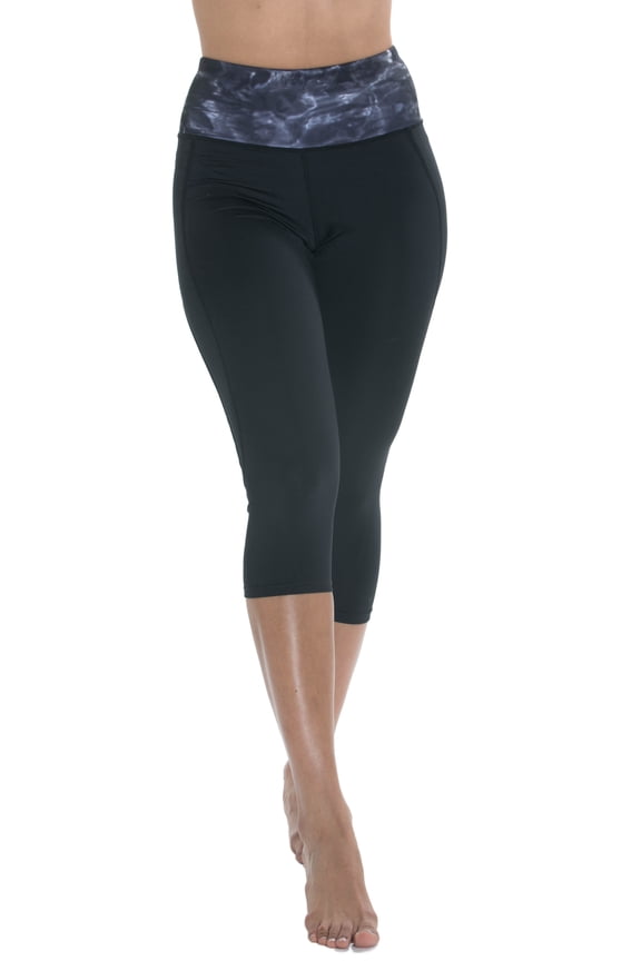 High Waisted Capri Leggings for Women: Black/Black Water size Large
