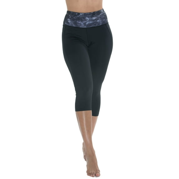 Aqua Design High Waisted Capri Leggings for Women: Black/Black Water size X-Large