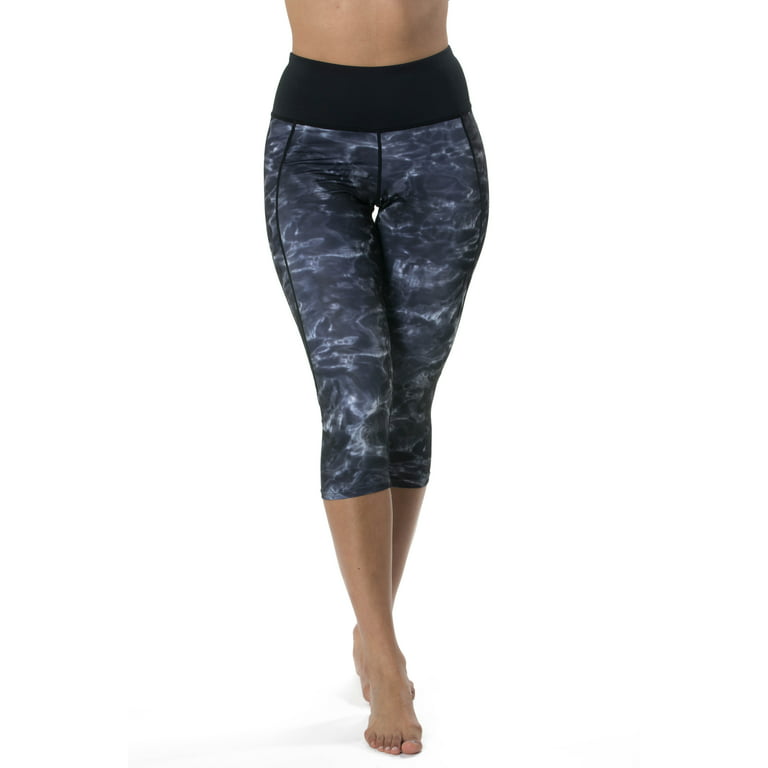 Aqua Design High Waisted Capri Leggings for Women: Black Water/Black size  X-Large