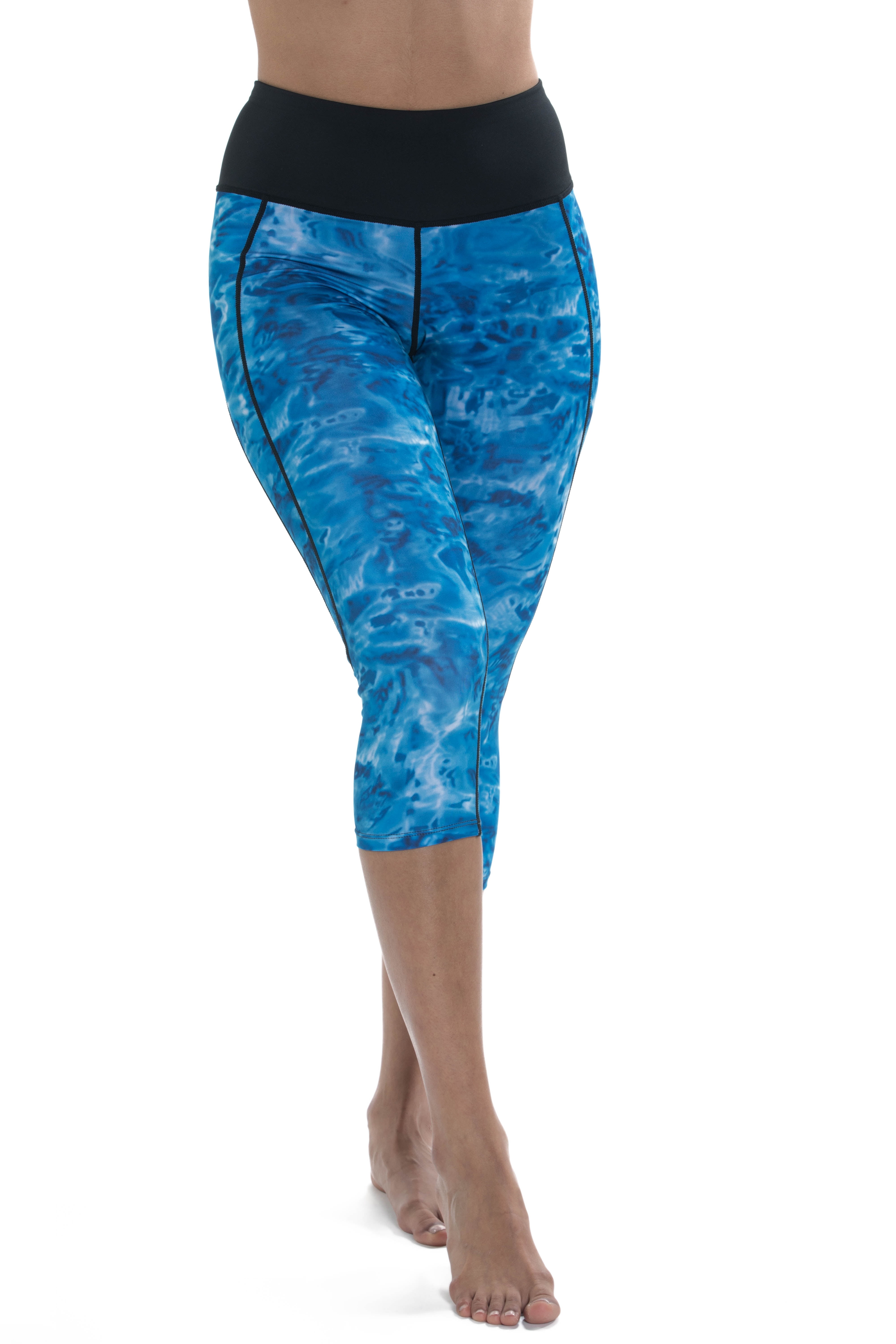 Aqua Design High Waisted Capri Leggings for Women: Liquid Purple/Black size  X-Large 