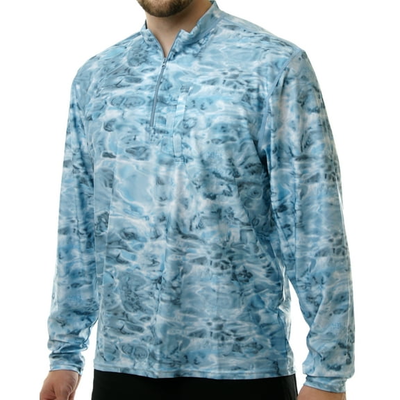 Aqua Design Men's Spear Fishing 1/4 Zip High Collar Long Sleeve Rash Guard Shirt: Aqua Sky size S
