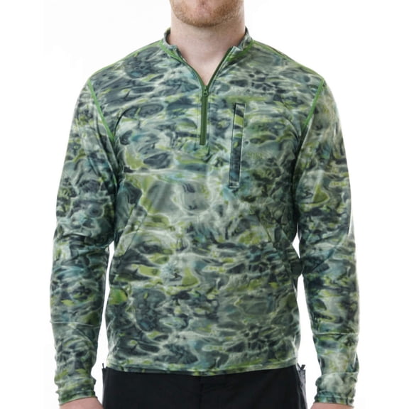 Aqua Design Men's Spear Fishing 1/4 Zip High Collar Long Sleeve Rash Guard Shirt: Green Bayou size S