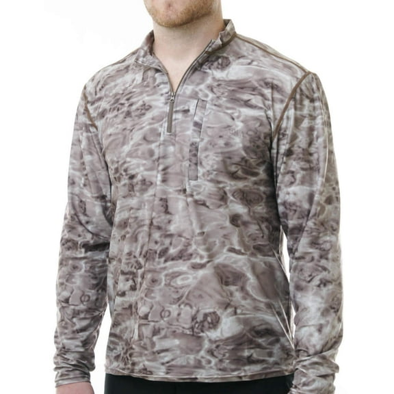 Aqua Design Men's Spear Fishing 1/4 Zip High Collar Long Sleeve Rash Guard Shirt: Pacific Sand size L
