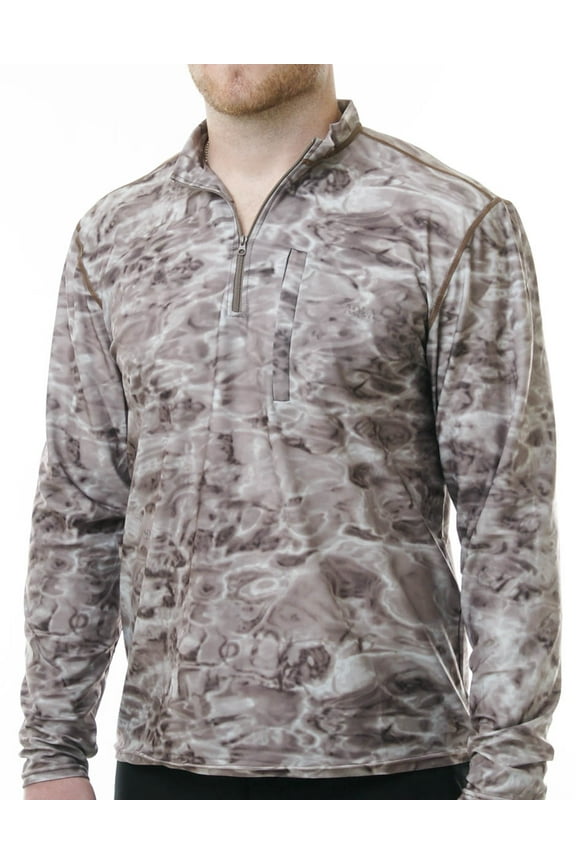 Men's Spear Fishing 1/4 Zip High Collar Long Sleeve Rash Guard Shirt: Pacific Sand size S