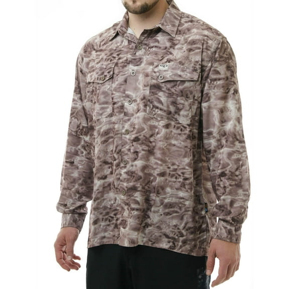 Aqua Design Mens Button Down Shoreline Long Sleeve UPF Sun Protection Camo Shirt: Pacific Sand size XL