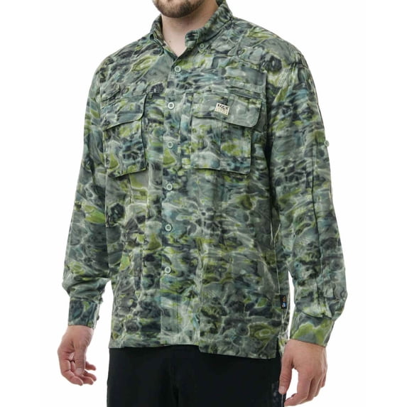 Aqua Design Mens Long Sleeve Voyager Vented Camo Fishing Shirt: Green Bayou size M