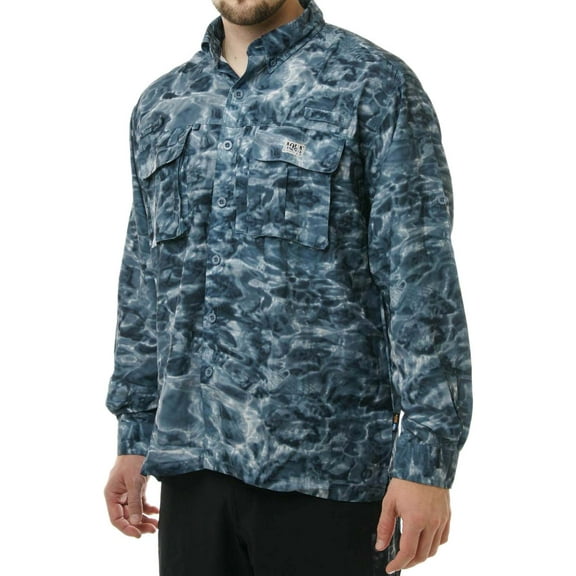 Aqua Design Mens Long Sleeve Voyager Vented Camo Fishing Shirt: Misty Sky size S