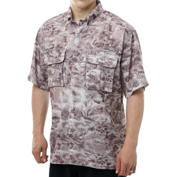 Aqua Design Mens Short Sleeve Fly Fishing Shirts UPF 50+: Pacific Sand size M