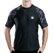 Aqua Design Mens Short Sleeve Rash Guard Shirt: Surf Swim Rashguard Shirts: Black Water/Black size 2X-Large