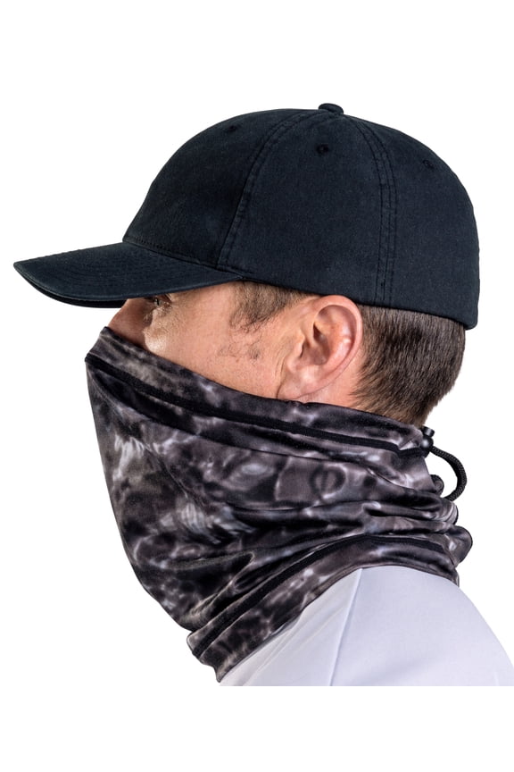 Neck Gaiter Face Mask Cover For Men: Adjustable Drawstring Size Fits Most: Reusable Bandana Scarf: Microfleece UPF 50+ UV Sun Dust Wind Protection: Black Water