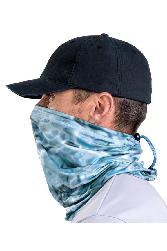 Neck Gaiter Face Mask Cover For Men: Adjustable Drawstring Size Fits Most: Reusable Bandana Scarf: Microfleece UPF 50+ UV Sun Dust Wind Protection: Aqua Sky