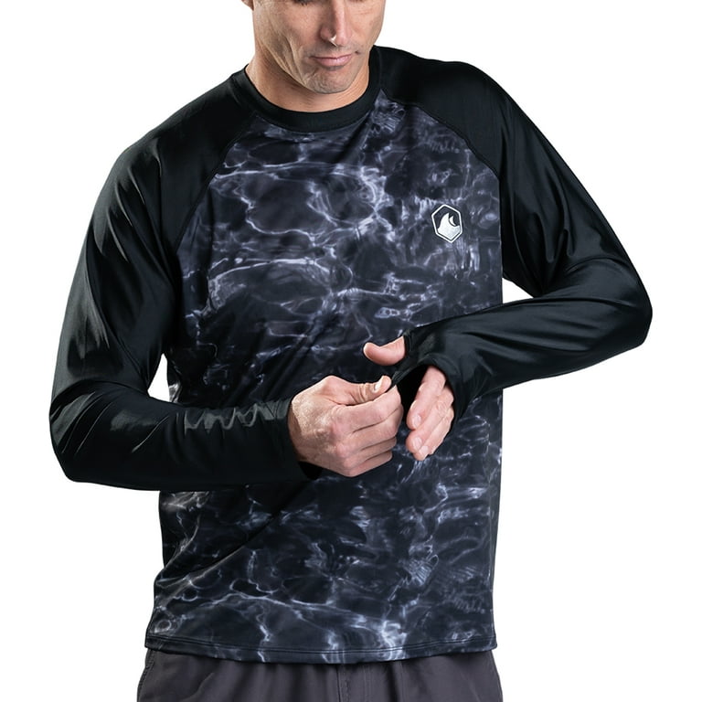 Aqua Design Rash Guard Men Long Sleeve Thumb Hole UPF 50+ Rashguard Swim  Shirts: Black Water/Black size 3X-Large